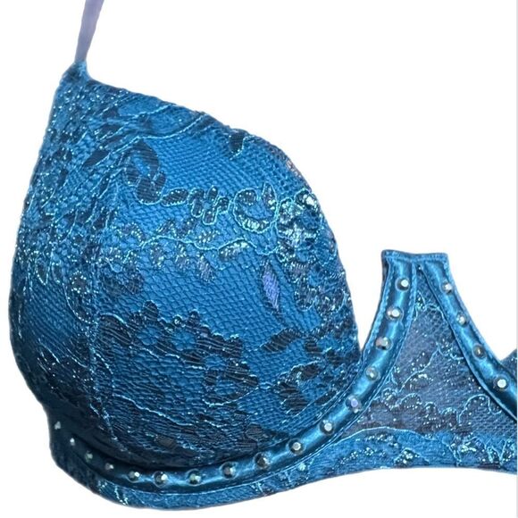 Victorias Secret Very Sexy Rhinestone Detail Lined Balconet Metallic lace bra - Picture 9 of 10